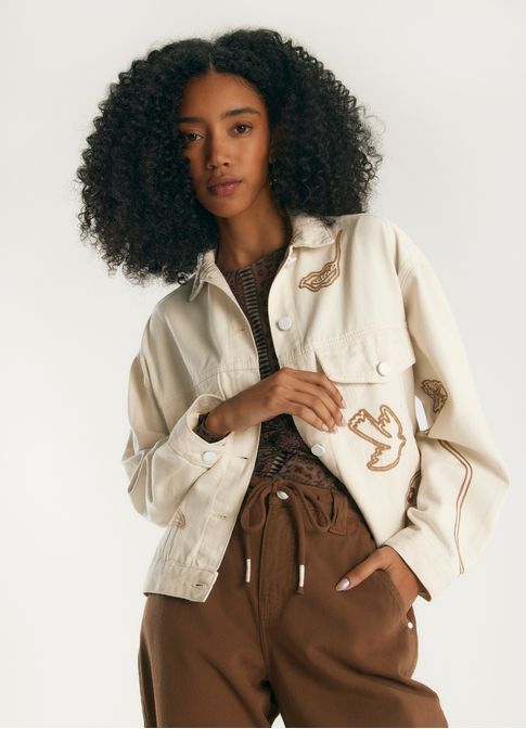 Jaqueta sarja bordado ser livre off white