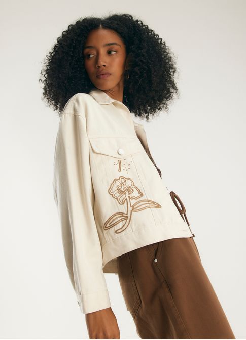 Jaqueta sarja bordado ser livre off white