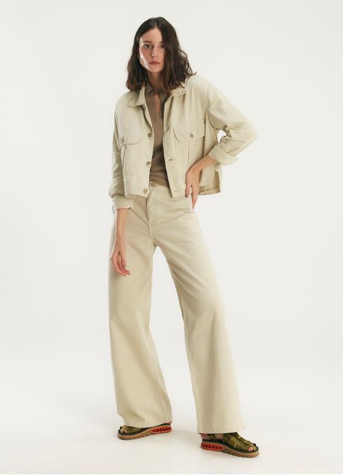 Calça sarja wide leg color areia