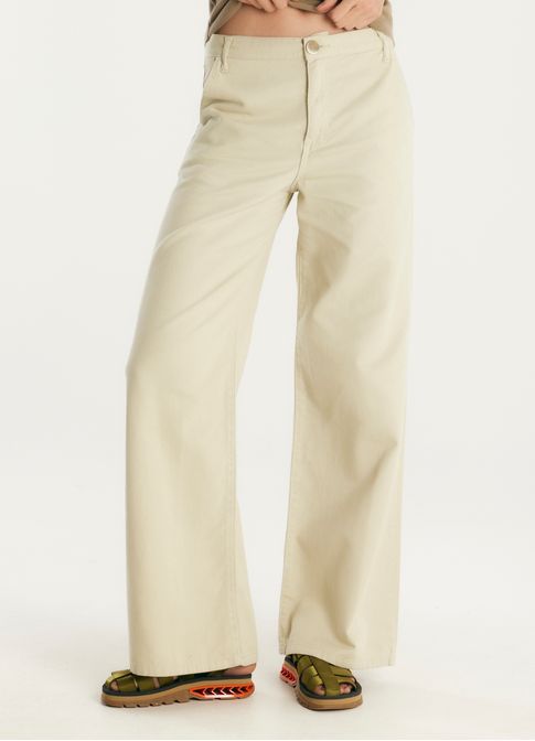 Calça sarja wide leg color areia