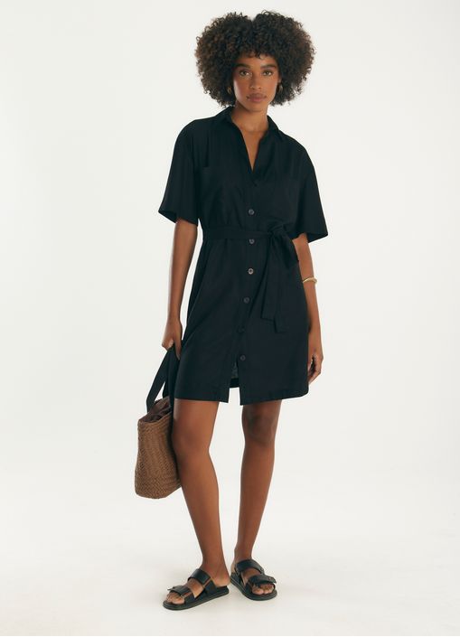 Vestido chemisier linho leve preto
