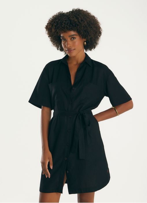 Vestido chemisier linho leve preto