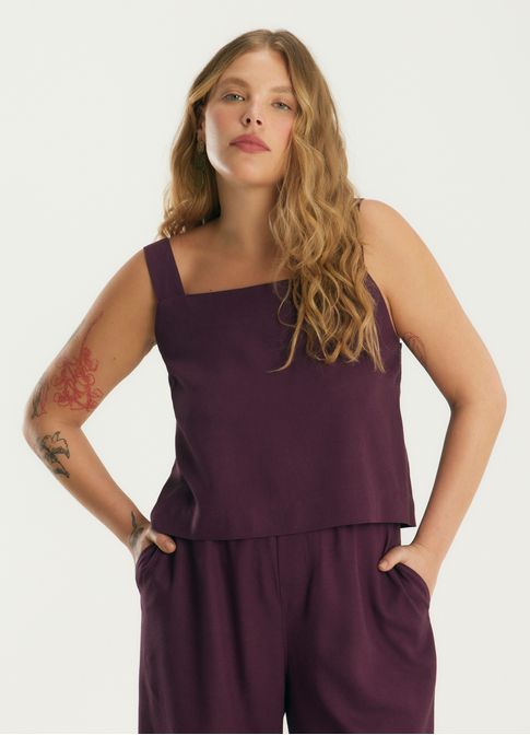 Top soltinho linho leve roxo