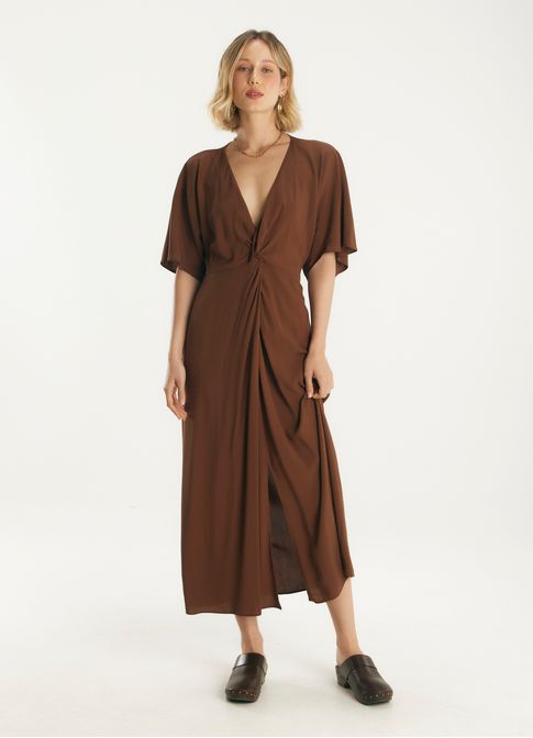 Vestido midi viscose caminhos marrom
