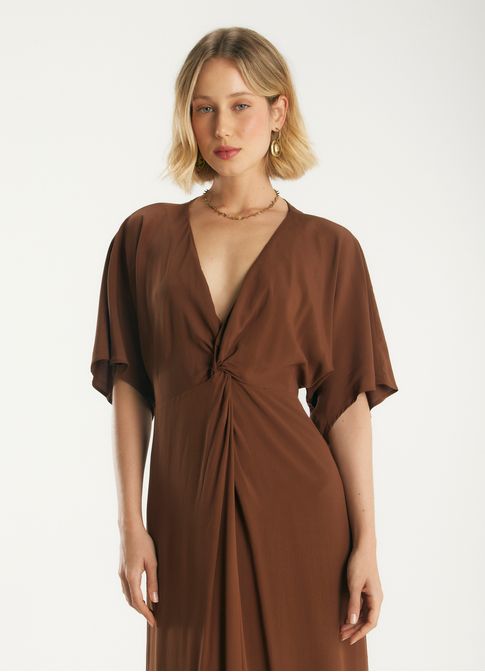 Vestido midi viscose caminhos marrom