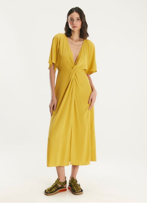 Vestido midi viscose caminhos amarelo