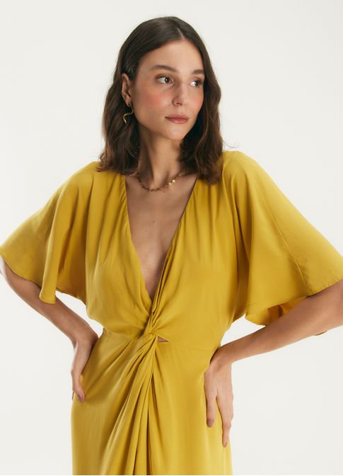 Vestido midi viscose caminhos amarelo