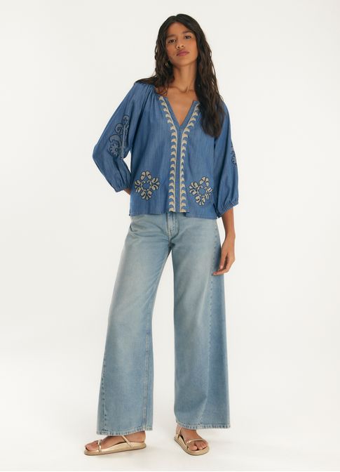 Bata jeans bordado barcelona jeans