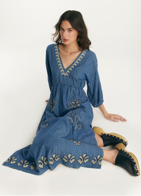 Vestido jeans bordado barcelona jeans