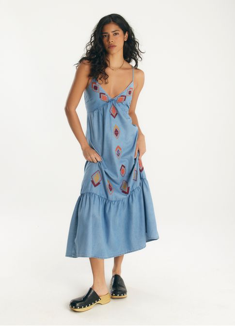 Vestido jeans bordado rubiá jeans