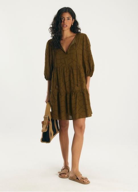 Vestido curto laise arquitetura verde escuro