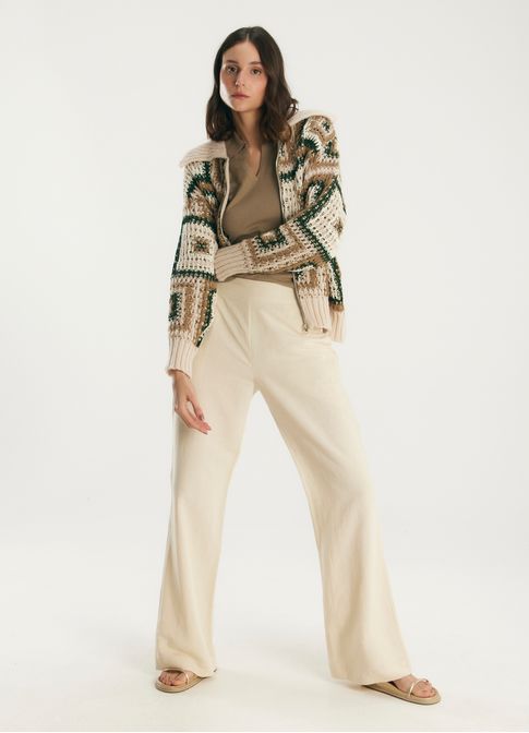Calça flare alfaiataria linho valência bege