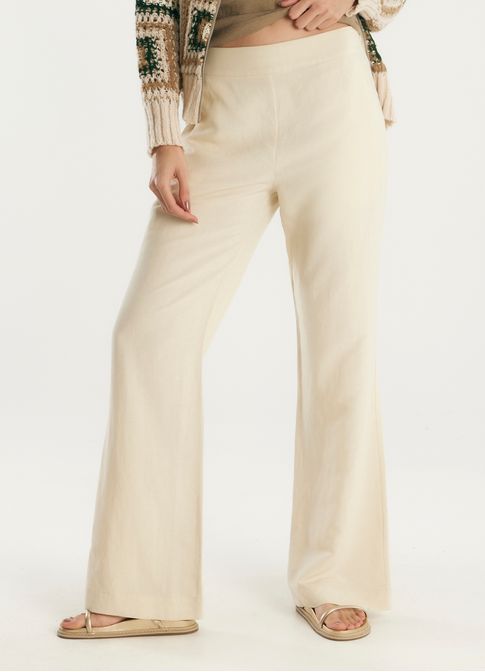 Calça flare alfaiataria linho valência bege