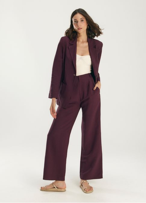 Calça alfaiataria linho valência roxo
