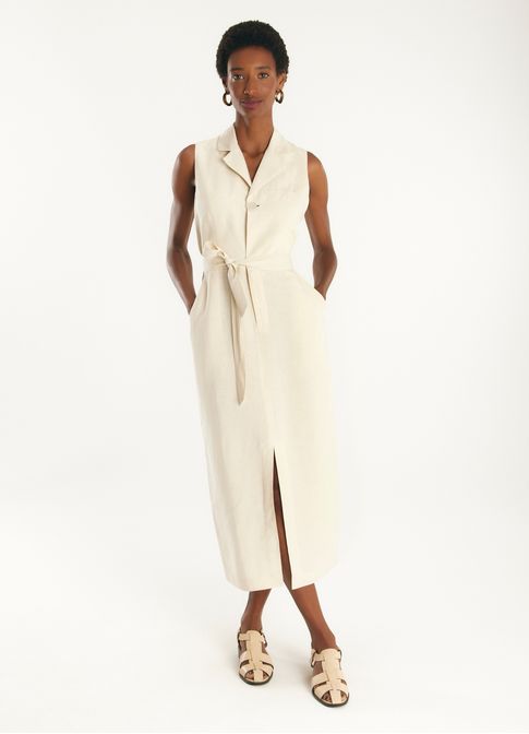 Vestido alfaitaria linho valência bege