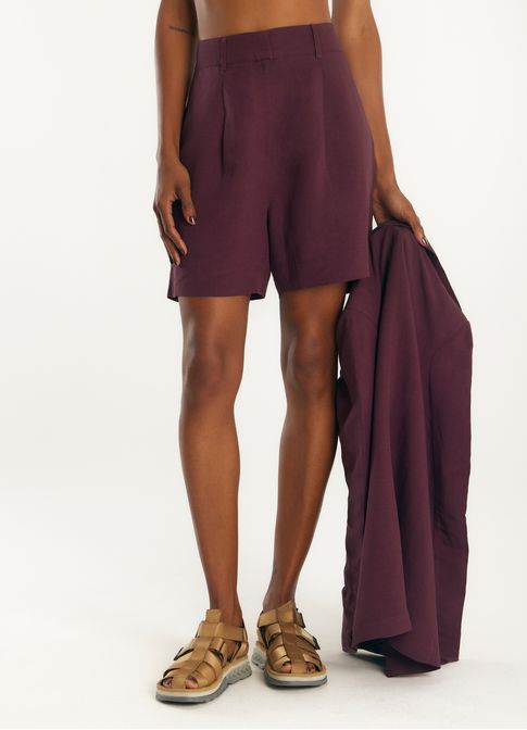Bermuda alfaiataria linho valência roxo