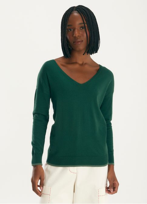 Blusa tricô gola v comfort verde claro