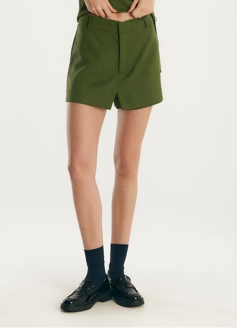 Short saia liocel alfaiataria verde escuro