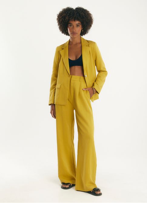 Calça liocel alfaiataria amarelo
