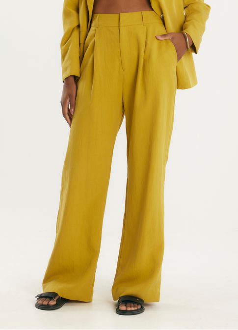 Calça liocel alfaiataria amarelo