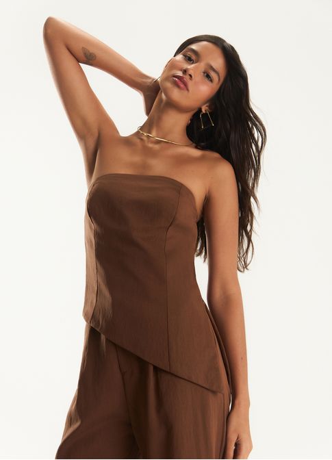 Blusa liocel alfaiataria marrom