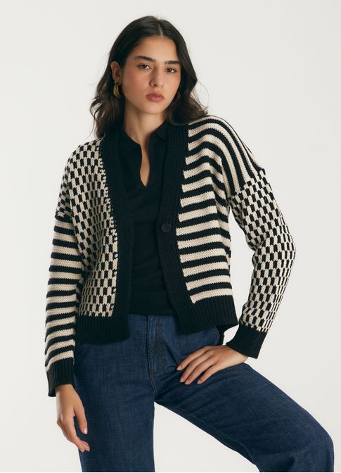 Cardigan listras e xadrez