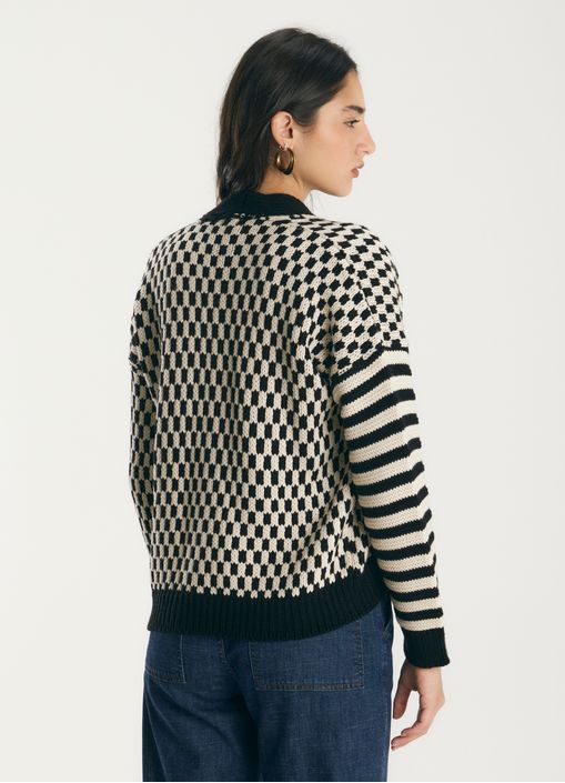 Cardigan listras e xadrez