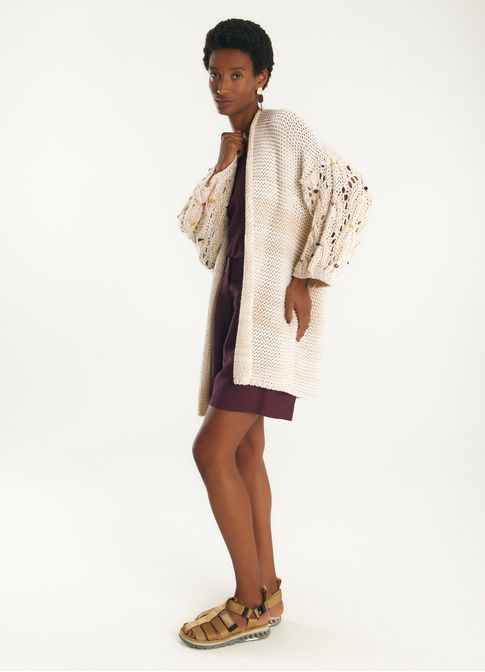 Maxi cardigan bordado manga