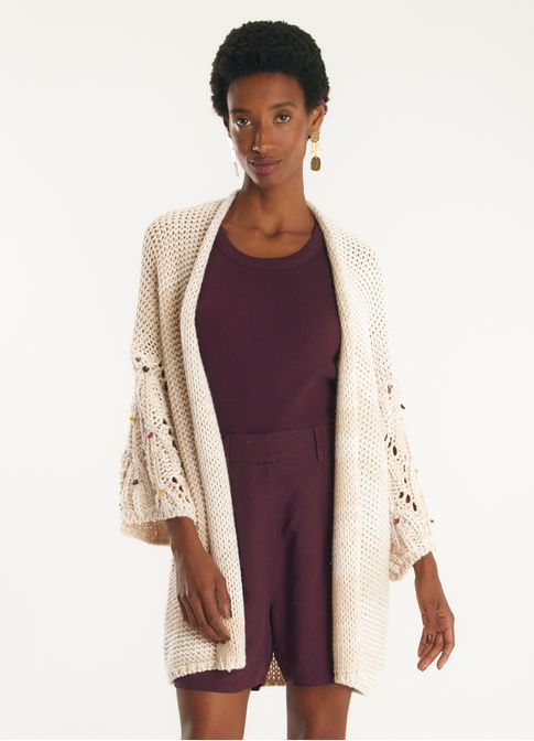 Maxi cardigan bordado manga