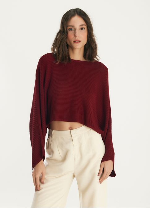Blusa tricô ampla fenda vermelho