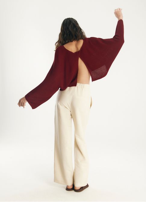 Blusa tricô ampla fenda vermelho