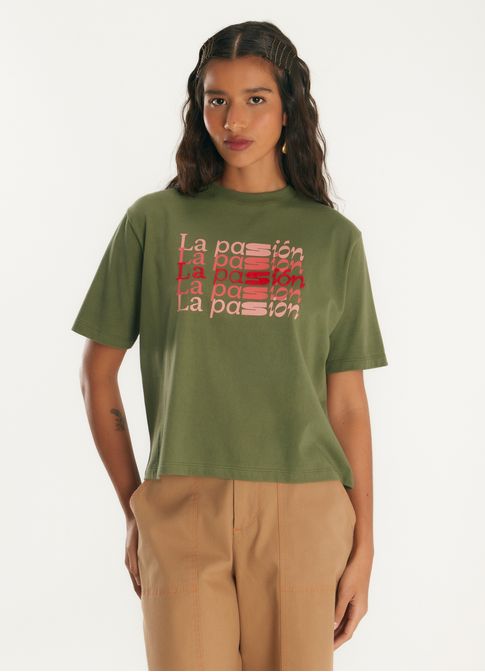 T-shirt box la passion bordada verde escuro