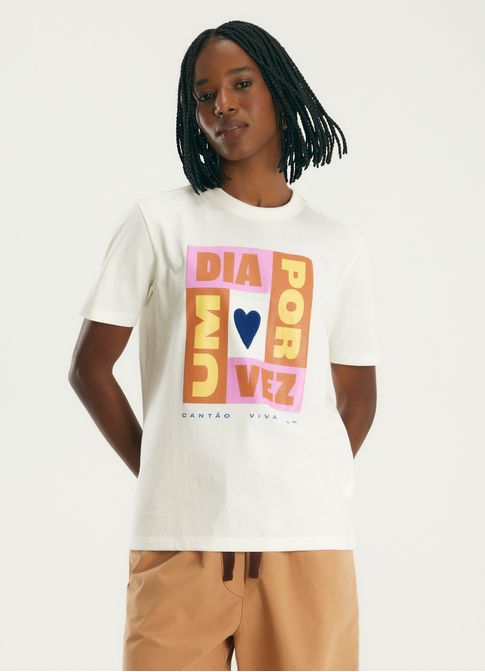 T-shirt classic um dia bordada off white