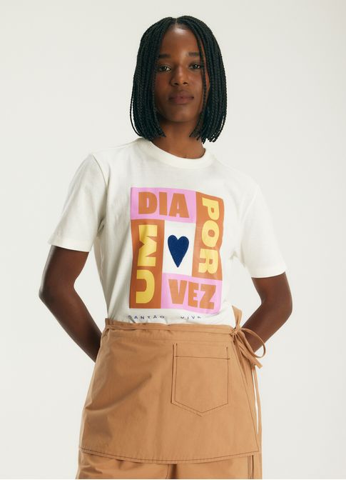 T-shirt classic um dia bordada off white