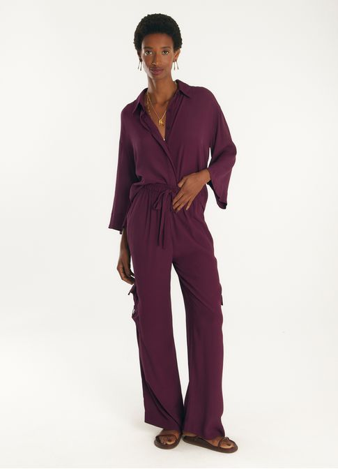 Camisa over viscose creponada roxo
