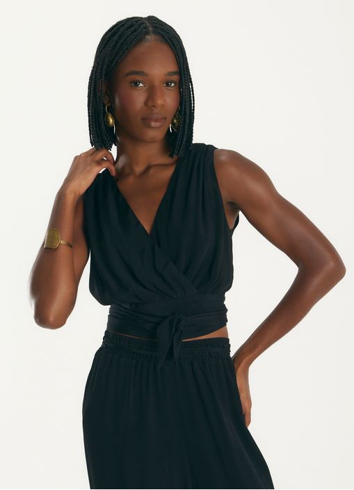 Blusa transpasse viscose creponada preto
