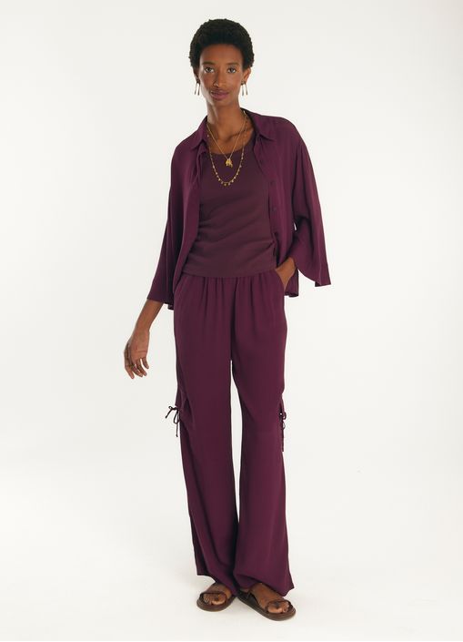 Calça cargo viscose creponada roxo