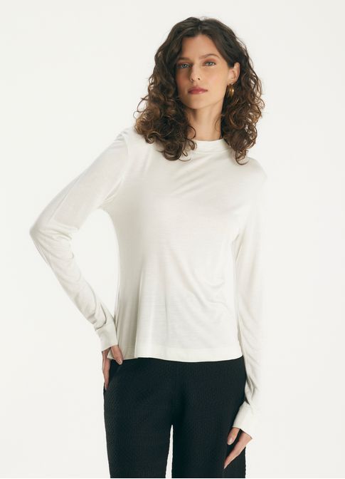 Blusa viscose manga longa areia