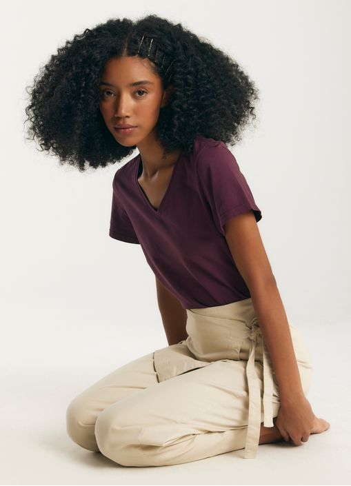 Blusa algodão gola v roxo