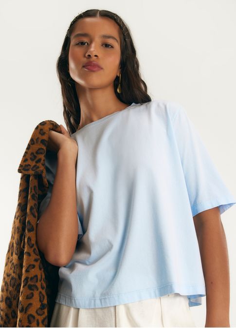 Blusa básica algodão box azul