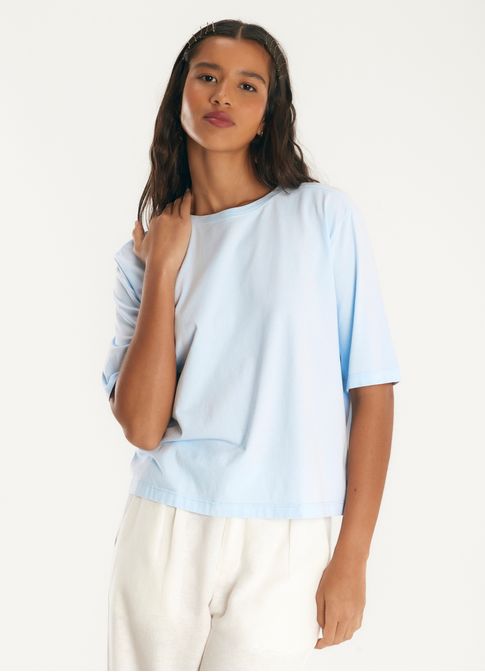 Blusa básica algodão box azul
