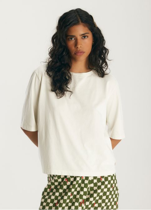 Blusa básica algodão box areia