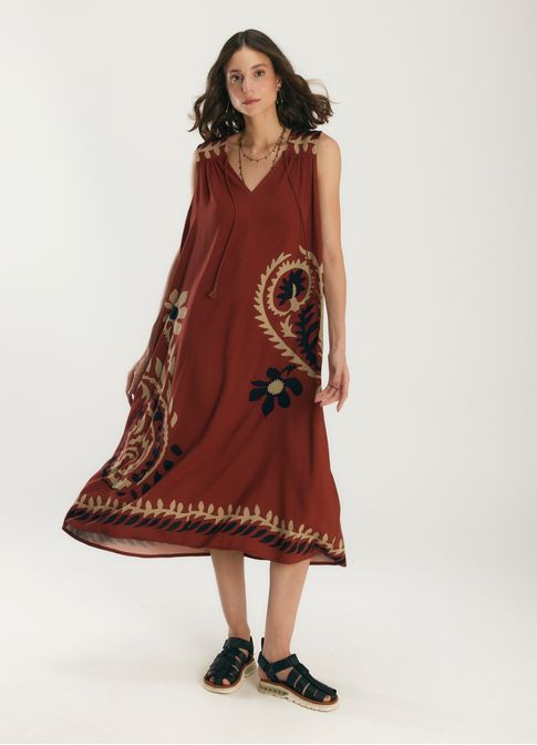 Vestido linho estampado almería