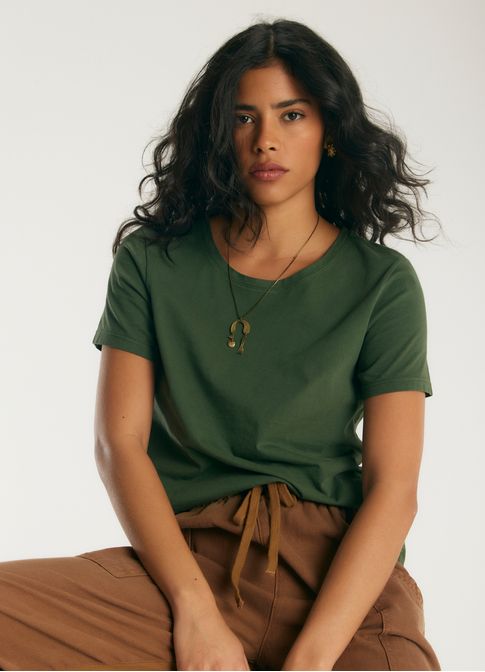 Blusa básica algodão slim verde escuro