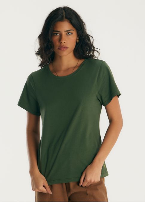 Blusa básica algodão slim verde escuro