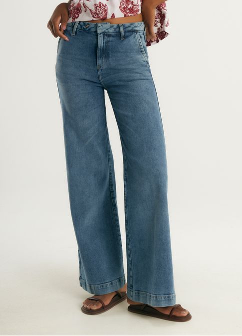 Calça jeans wide leg alfaiataria jeans
