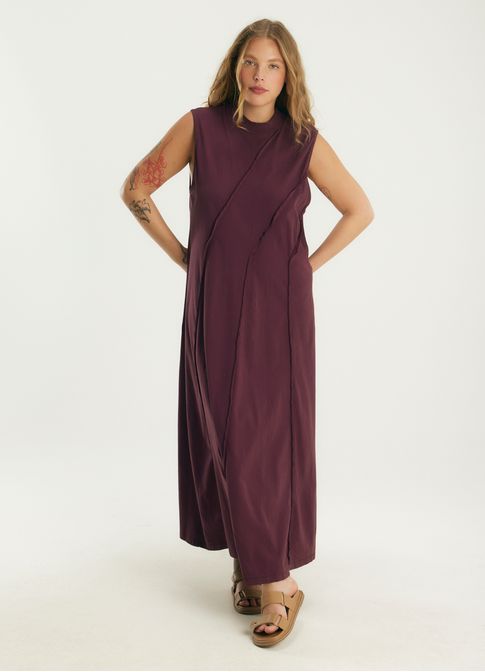 Vestido moletinho gola e recortes roxo