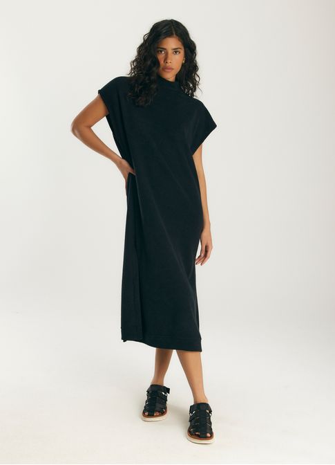 Vestido malha bouclé gola alta preto
