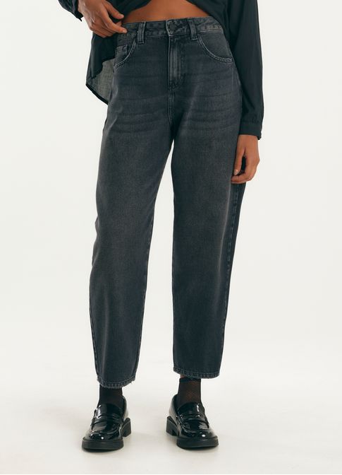 Calça jeans barrel black denim preto