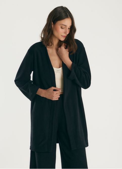 Cardigan malha bouclé preto